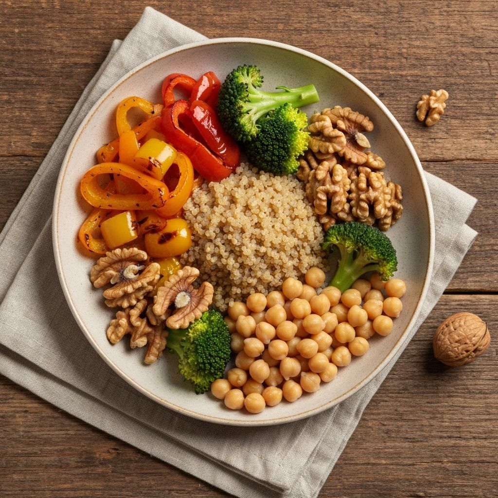 Balanced nutrition with grains, vegetables, and nuts